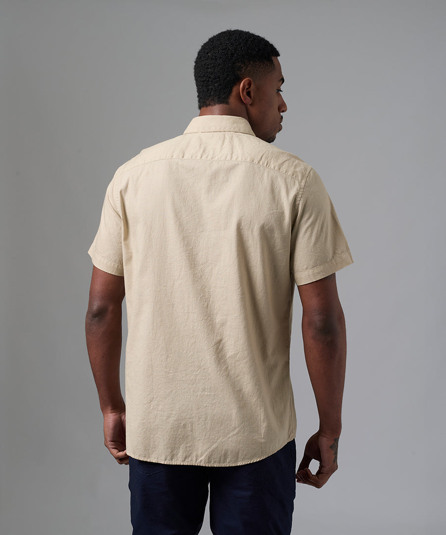 CAMISA MANGA CORTA CASUAL LOOK LINO CR BUTTON DOWN CLASSIC FIT BEIGE PV25