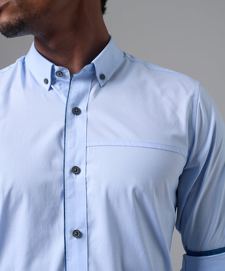 CAMISA MANGA LARGA CASUAL SHORT BUTTON DOWN SLIM FIT CELESTE REFRESH PV25