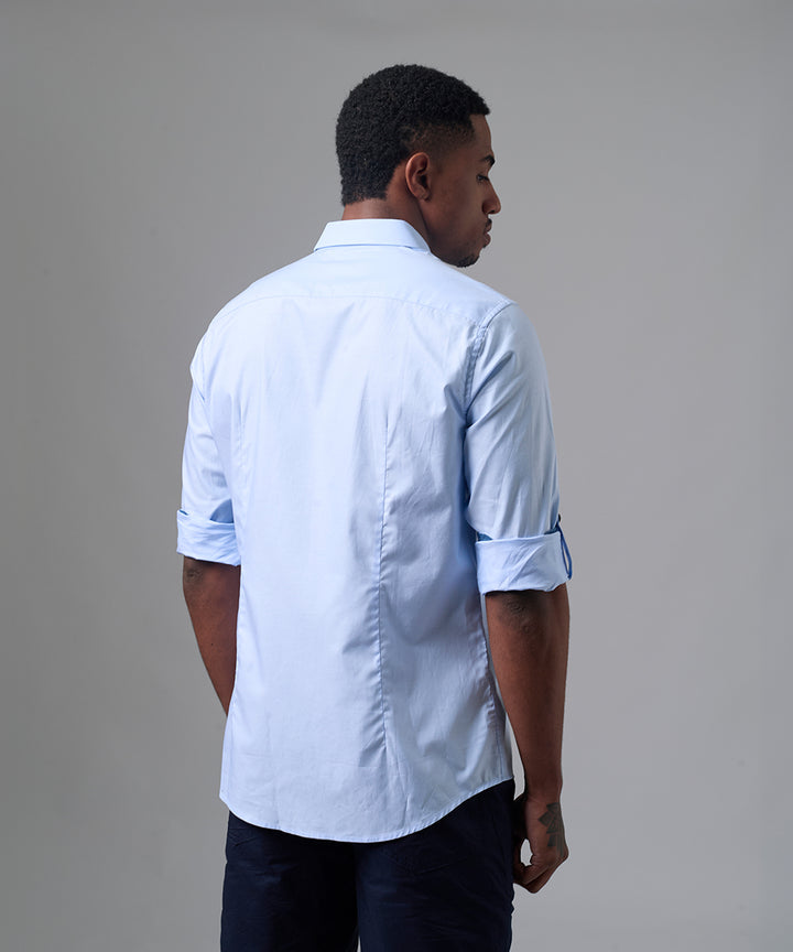 CAMISA MANGA LARGA CASUAL SHORT BUTTON DOWN SLIM FIT CELESTE REFRESH PV25