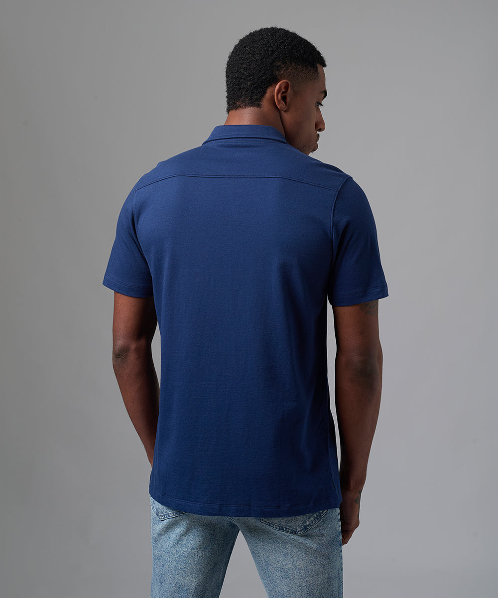 POLO MANGA CORTA JERSEY CUELLO CAMISERO AZUL MARINO PV25