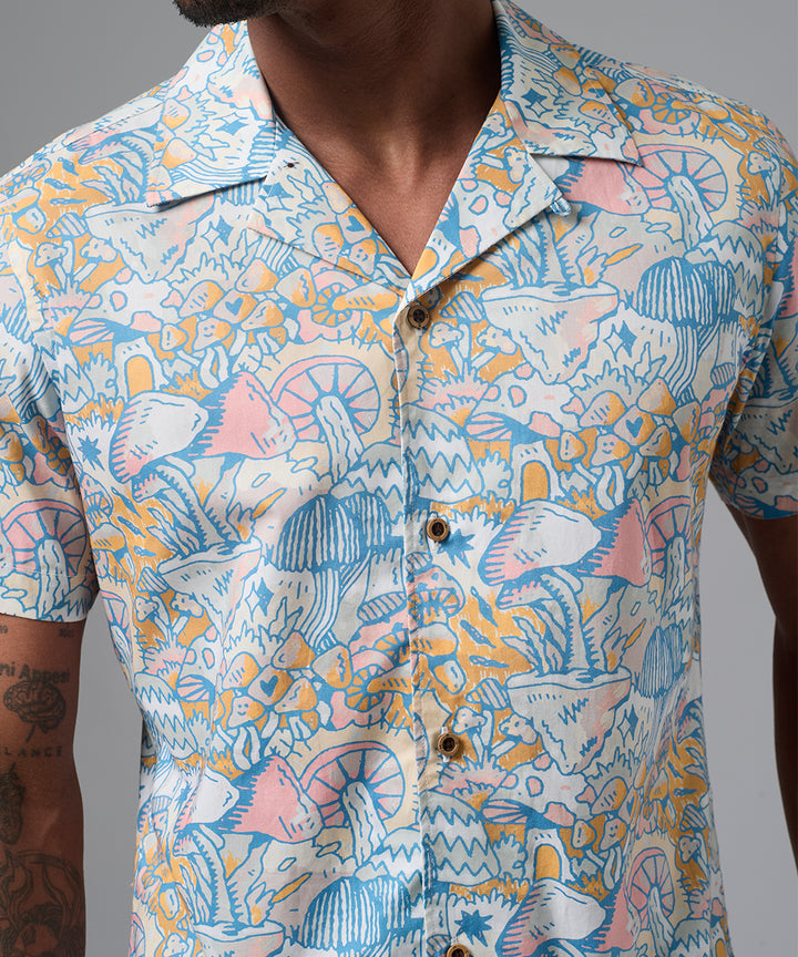 CAMISA MANGA CORTA FUNGI SLIM FIT CELESTE ESTAMPADO PV25