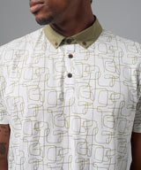 POLO MANGA CORTA CUELLO BOX ESTAMPADO CON APLICACIÓN DE TELA PLANA VERDE PV25