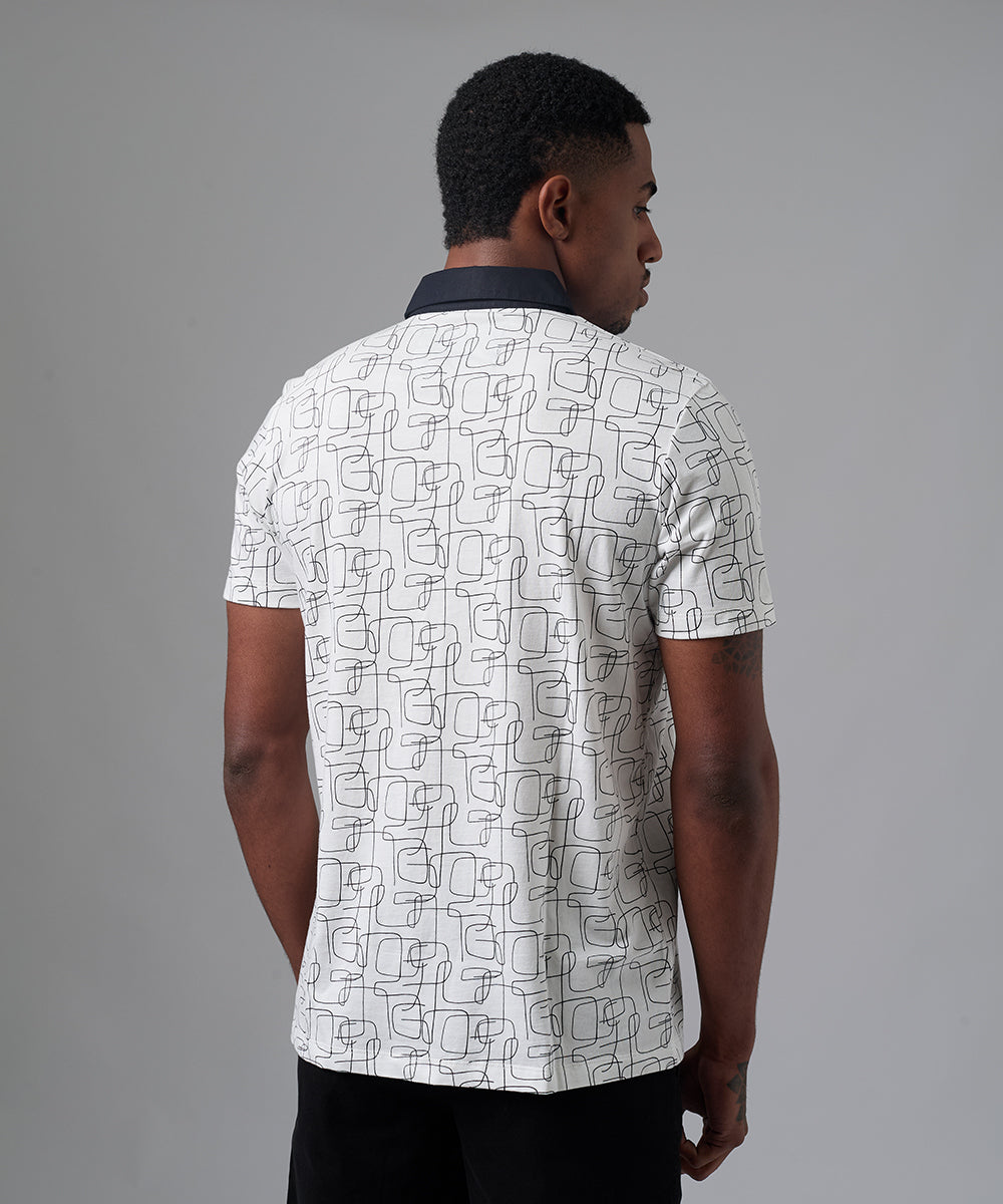 POLO MANGA CORTA CUELLO BOX ESTAMPADO CON APLICACIÇ?N DE TELA PLANA NEGRO PV25