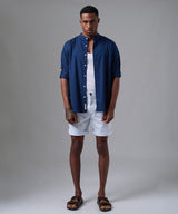 CAMISA MANGA LARGA LOOK LINO CUELLO STAND UP CLASSIC FIT AZUL MARINO PV25