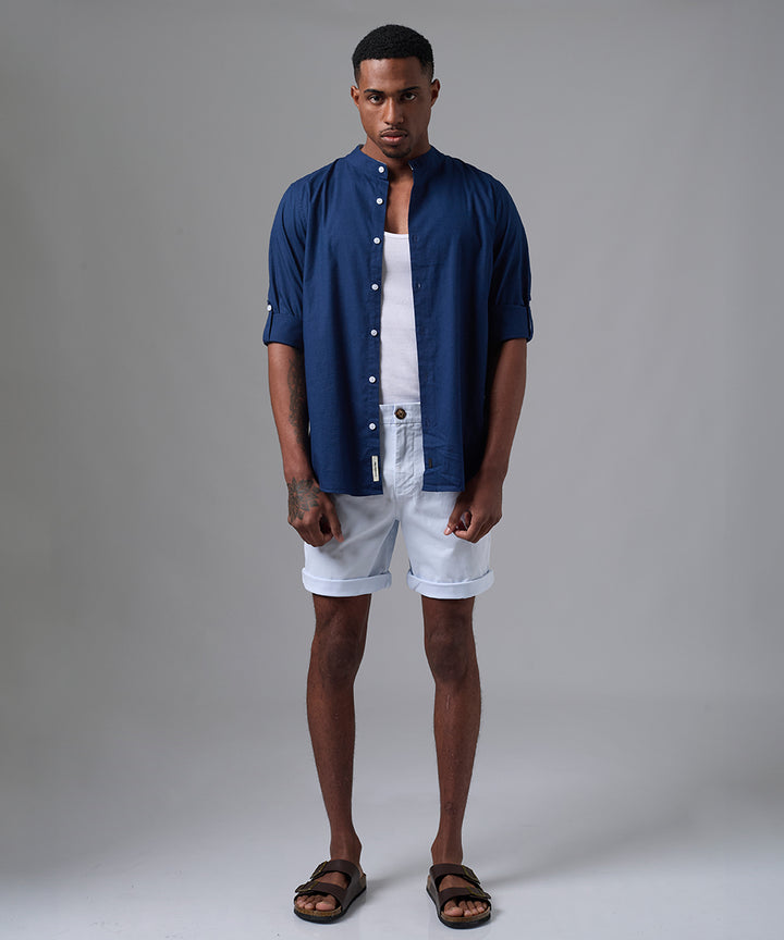 CAMISA MANGA LARGA LOOK LINO CUELLO STAND UP CLASSIC FIT AZUL MARINO PV25