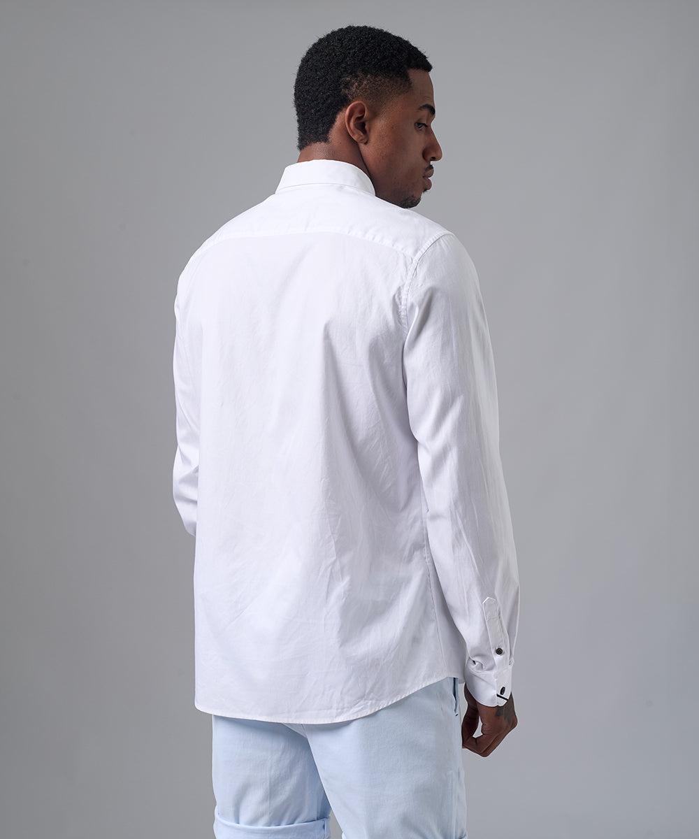 CAMISA MANGA LARGA CASUAL OXFORD CLASSIC FIT BLANCO PV25