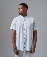 CAMISA MANGA CORTA CASUAL LOOK LINO CR CUELLO NERU CLASSIC FIT CELESTE PV25