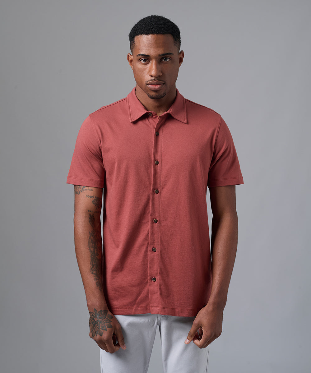 POLO MANGA CORTA JERSEY CUELLO CAMISERO TERRACOTA PV25