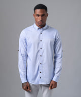 CAMISA MANGA LARGA CASUAL SHORT BUTTON DOWN SLIM FIT CELESTE PV25