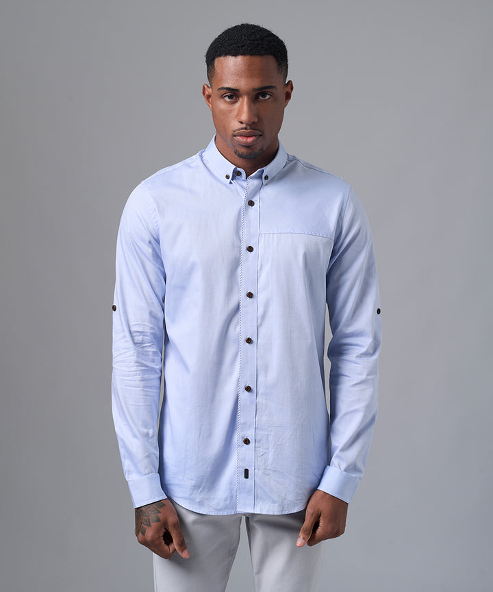 CAMISA MANGA LARGA CASUAL SHORT BUTTON DOWN SLIM FIT CELESTE PV25