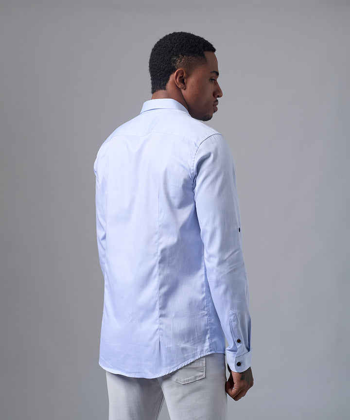 CAMISA MANGA LARGA CASUAL SHORT BUTTON DOWN SLIM FIT CELESTE PV25