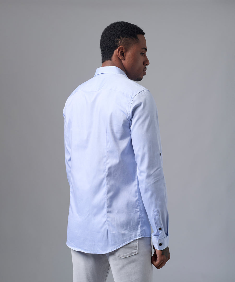 CAMISA MANGA LARGA CASUAL SHORT BUTTON DOWN SLIM FIT CELESTE PV25