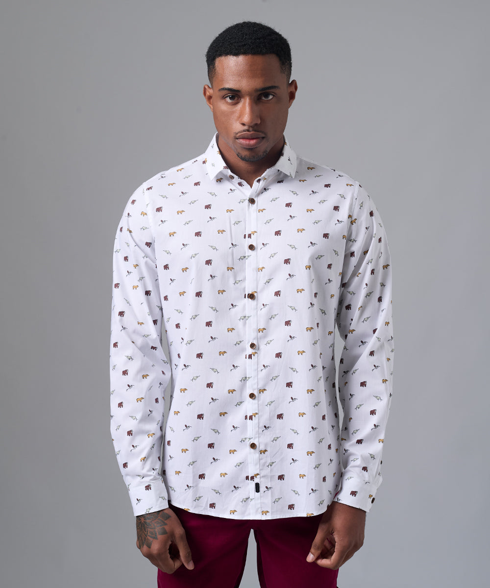 CAMISA MANGA LARGA PERDIDOS CLASSIC FIT BLANCO ESTAMPADO PV25