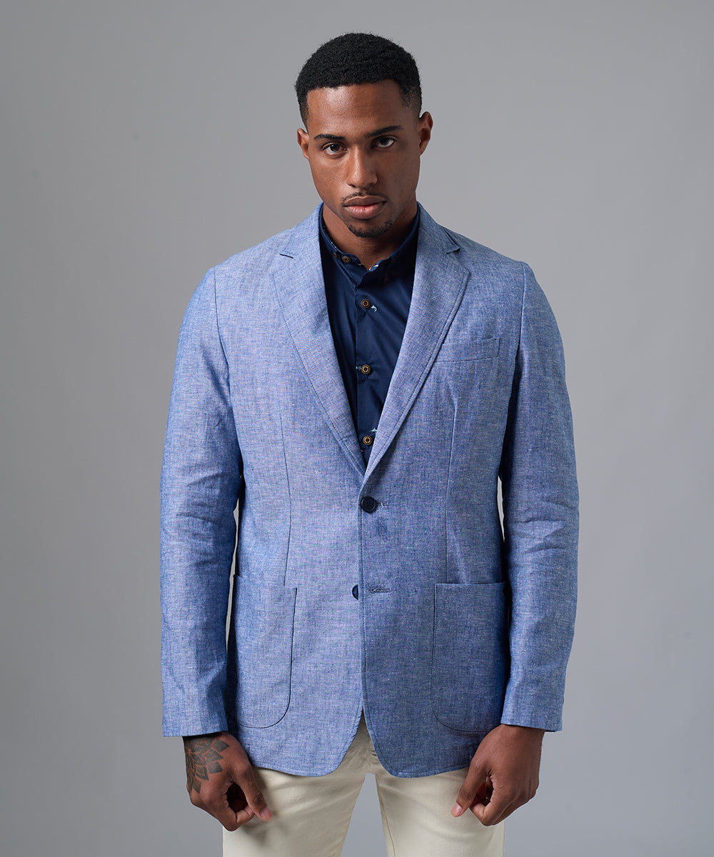 BLAZER DE LINO Y ALGODÓN AZUL PV25