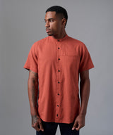 CAMISA MANGA CORTA CASUAL LOOK LINO CUELLO NERU CLASSIC FIT TERRACOTA PV25