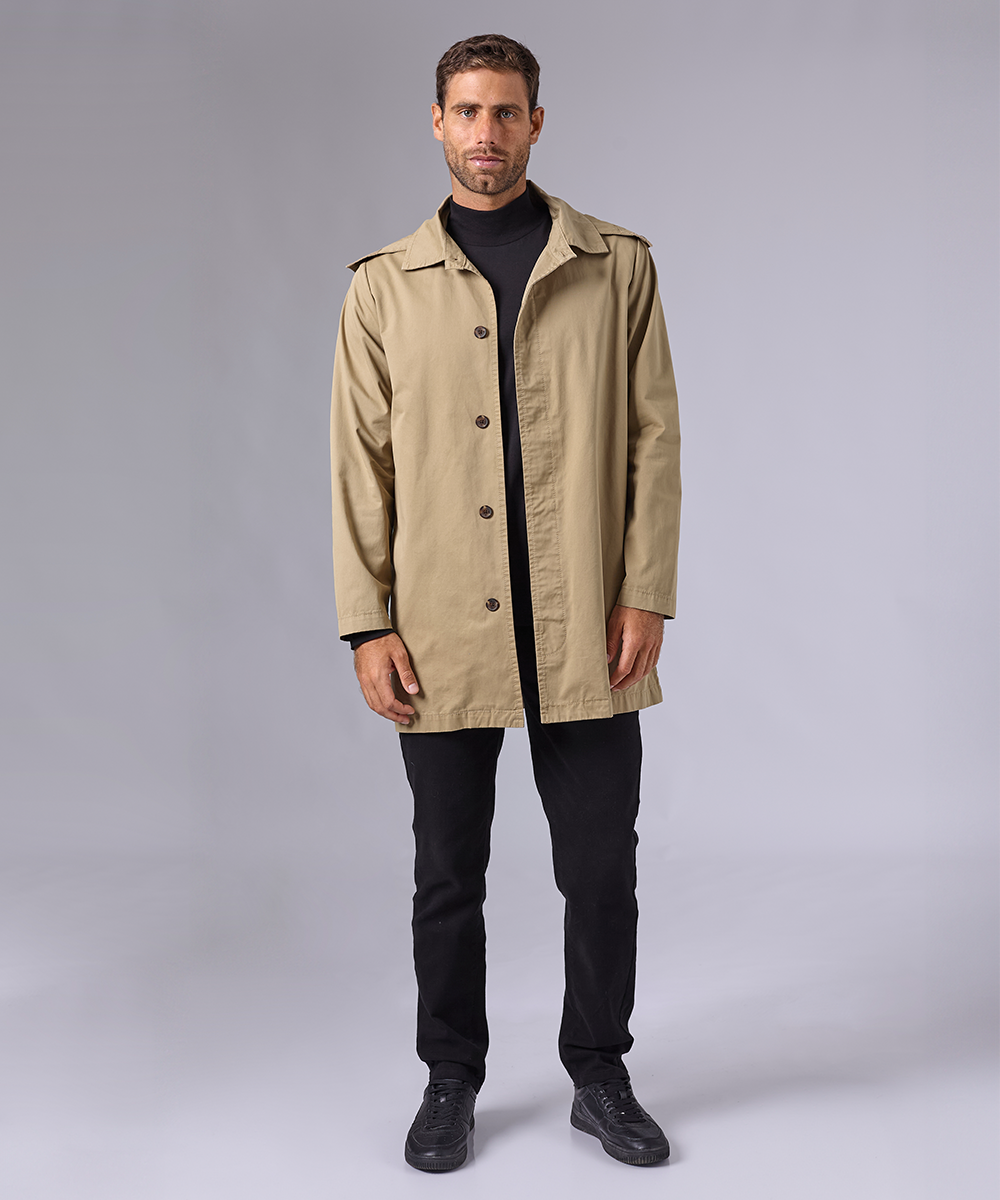 TRENCH COAT TAFETA CAPUCHA REMOVIBLE KAKI OI24