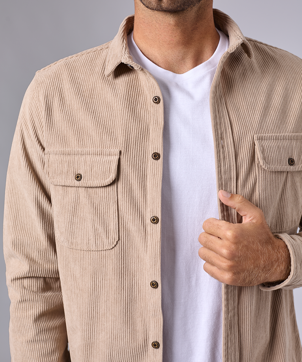 CAMISA MANGA LARGA CORDUROY CLASSIC FIT BEIGE OI24