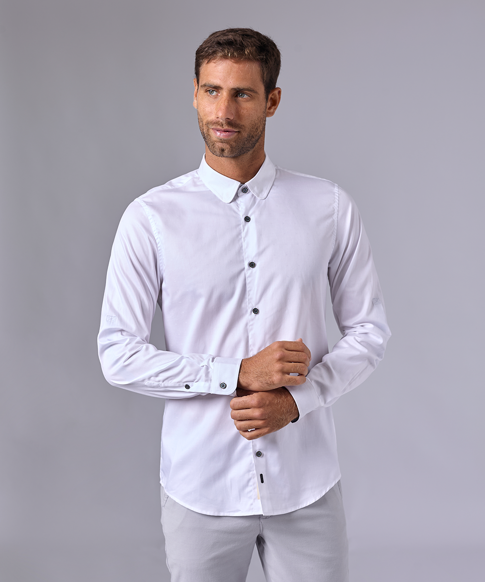 CAMISA MANGA LARGA CUELLO PUNTA REDONDEADO CLASSIC FIT BLANCO OI24