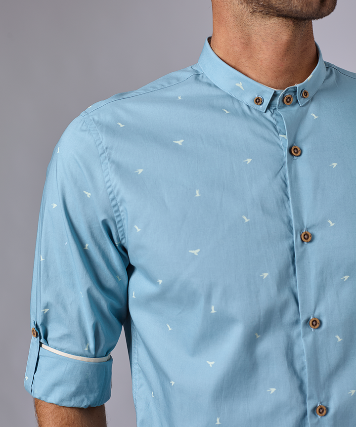 CAMISA MANGA LARGA MICRO BUTTON DOWN CLASSIC FIT CELESTE ESTAMPADO OI24