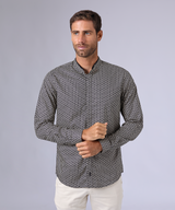 CAMISA MANGA LARGA CUELLO NERU DESMONTABLE CLASSIC FIT BEIGE ESTAMPADO OI24
