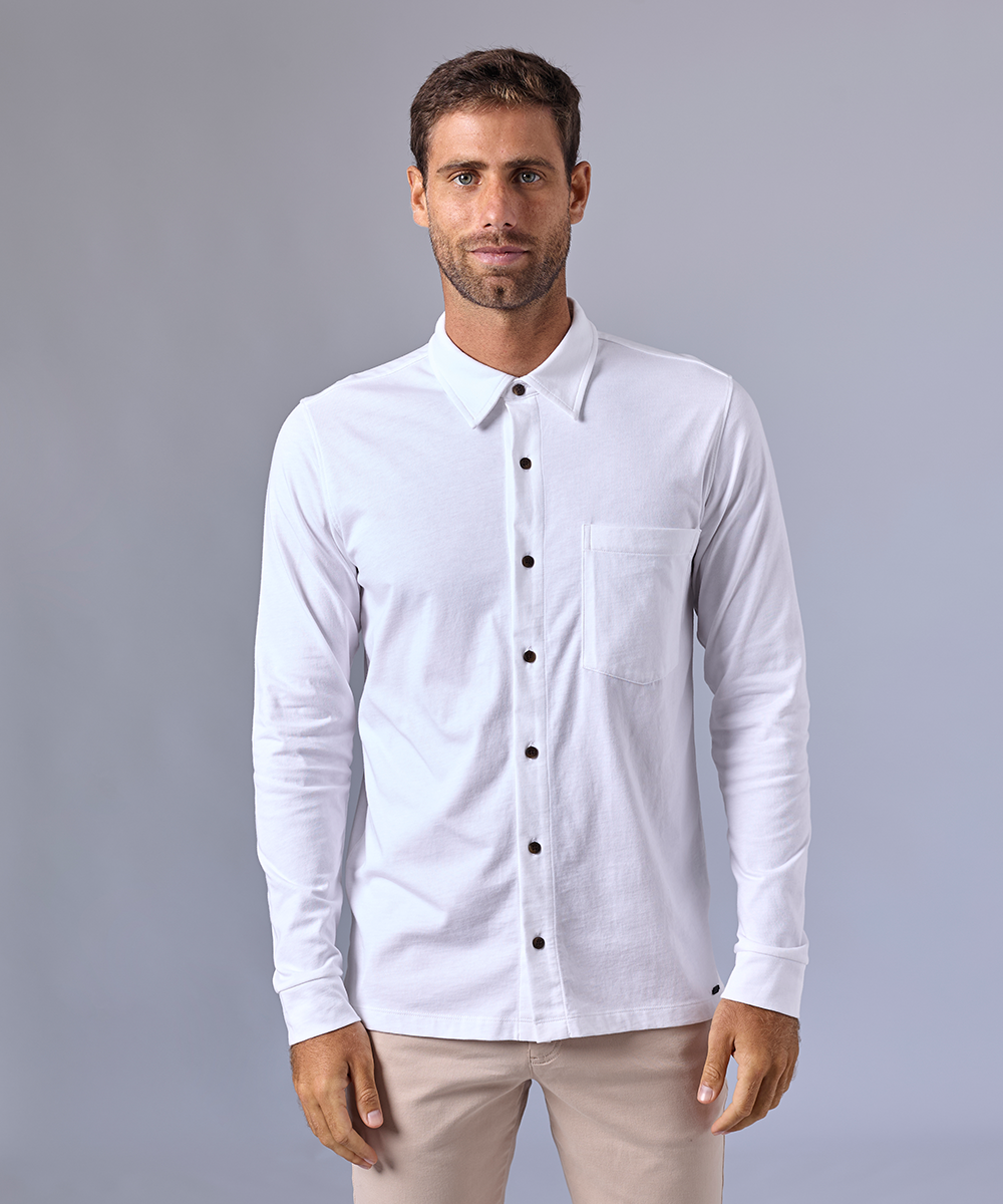 POLO MANGA LARGA JERSEY CUELLO CAMISERO BLANCO OI24