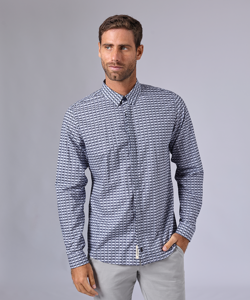 CAMISA MANGA LARGA VINCULO CLASSIC FIT AZUL ESTAMPADO OI24