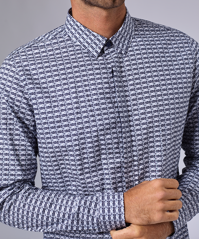 CAMISA MANGA LARGA VINCULO CLASSIC FIT AZUL ESTAMPADO OI24