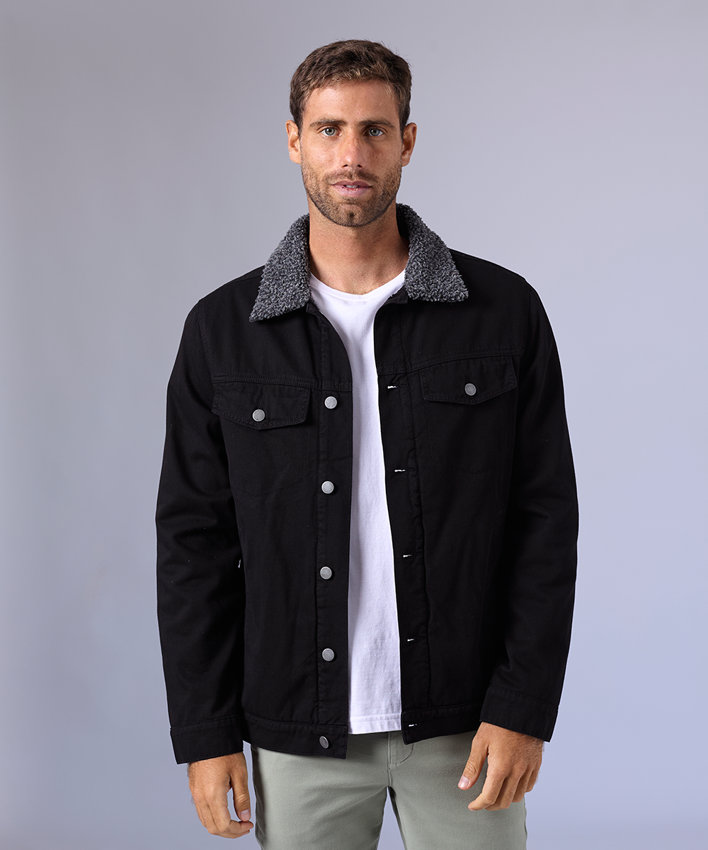 CASACA DENIM SOBRETEÑIDO CON SHERPA NEGRO OI24