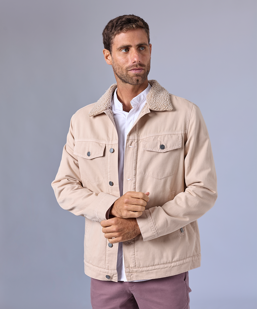 CASACA DENIM SOBRETEÑIDO CON SHERPA BEIGE OI24