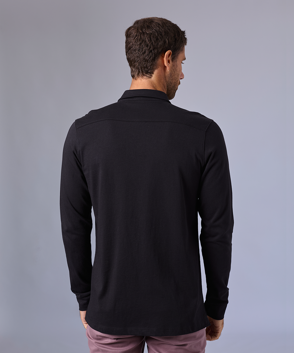 POLO MANGA LARGA JERSEY CUELLO CAMISERO NEGRO OI24