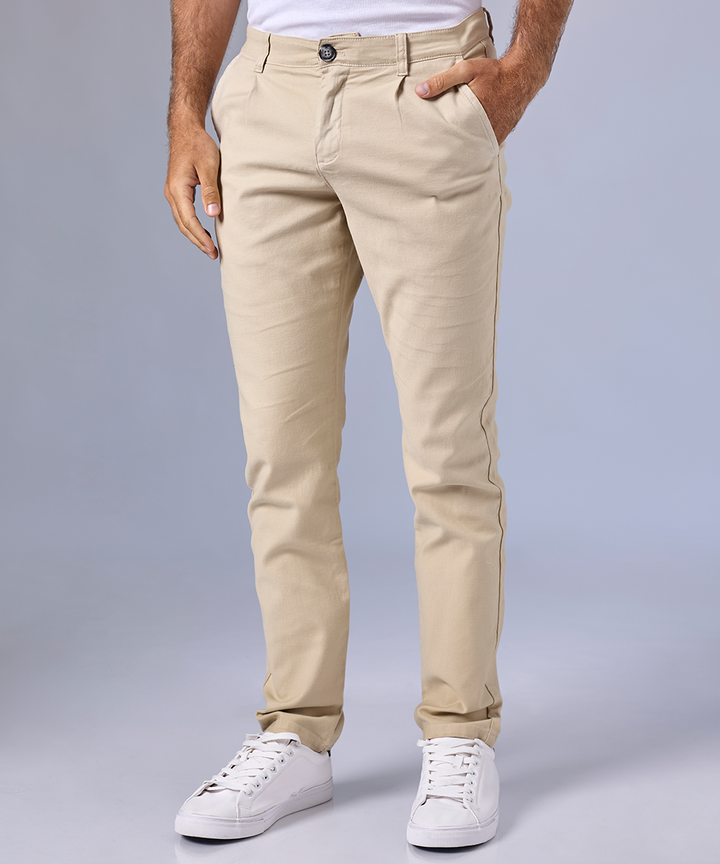PANTALÓN BROKEN CON PLIEGUES SLIM FIT BEIGE OI24