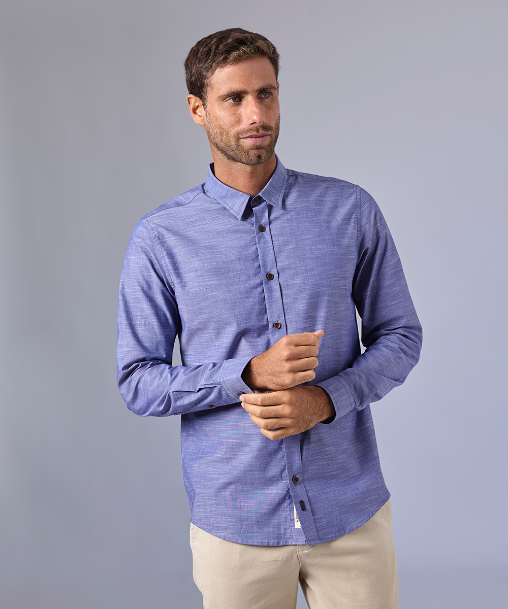 CAMISA MANGA LARGA CUELLO BUTTON DOWN OCULTO CLASSIC FIT AZUL OI24