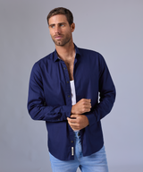 CAMISA MANGA LARGA OXFORD CUELLO SPREAD CLASSIC FIT AZUL MARINO OI24