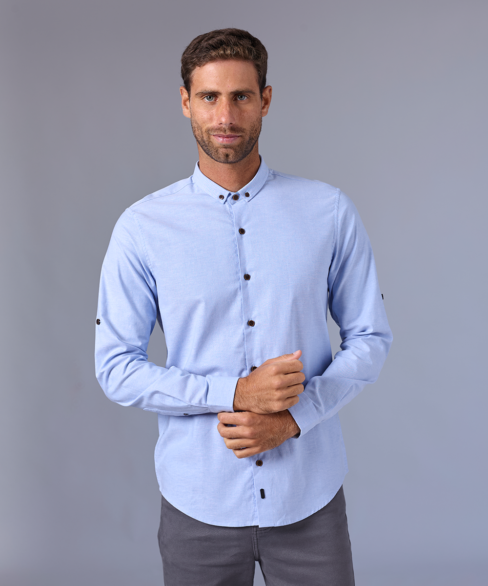 CAMISA MANGA LARGA MICRO BUTTON DOWN CLASSIC FIT CELESTE OI24