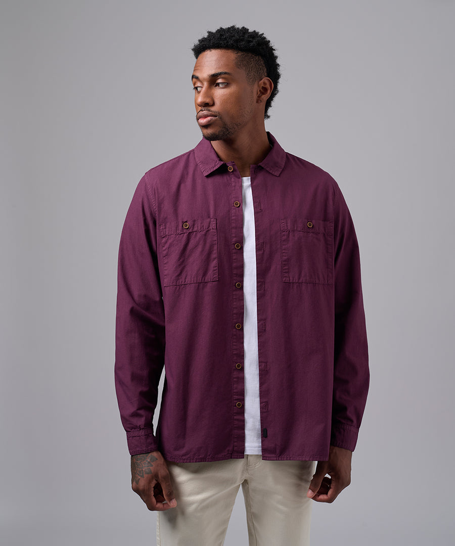 CAMISA MANGA LARGA TAFETA DOBLE BOLSILLO CLASSIC FIT GUINDA OI25