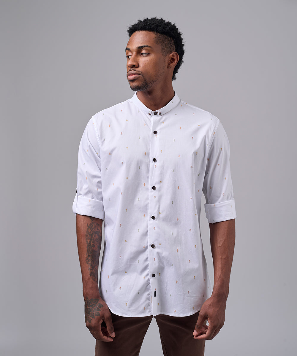CAMISA MANGA LARGA CUELLO MICRO BUTTON DOWN SLIM FIT BLANCO ESTAMPADO OI25