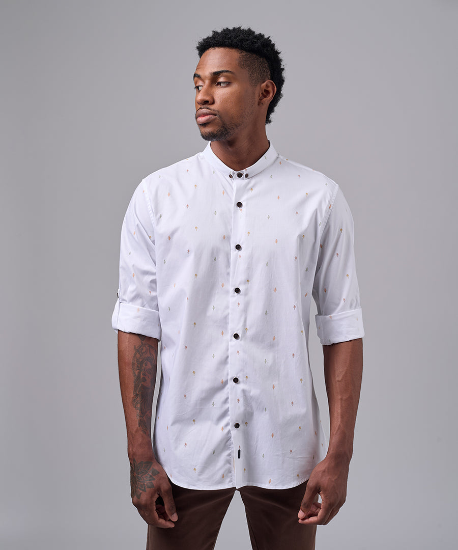 CAMISA MANGA LARGA CUELLO MICRO BUTTON DOWN SLIM FIT BLANCO ESTAMPADO OI25