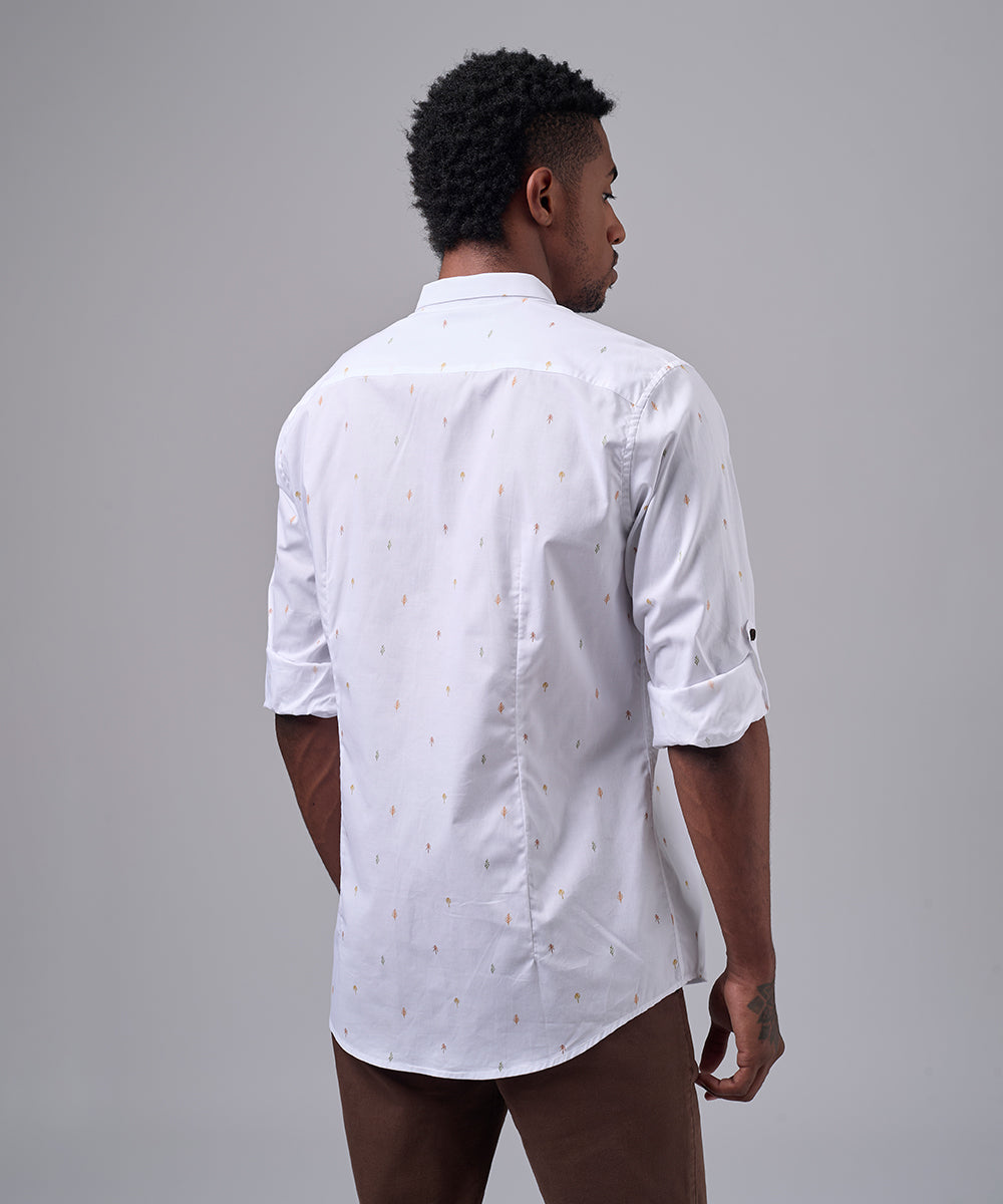 CAMISA MANGA LARGA CUELLO MICRO BUTTON DOWN SLIM FIT BLANCO ESTAMPADO OI25
