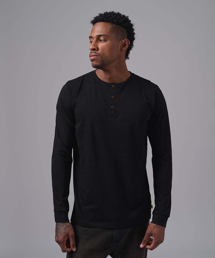 POLO MANGA LARGA JERSEY HENLEY NEGRO OI25