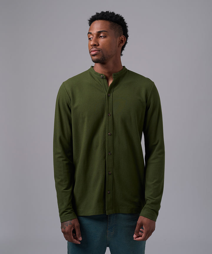 POLO MANGA LARGA PIQUE CUELLO NERU VERDE MILITAR OI25