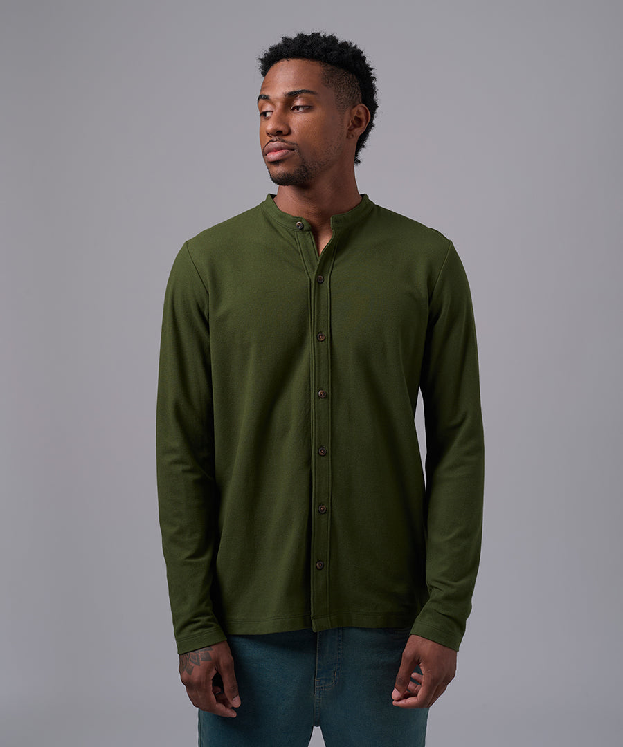 POLO MANGA LARGA PIQUE CUELLO NERU VERDE MILITAR OI25