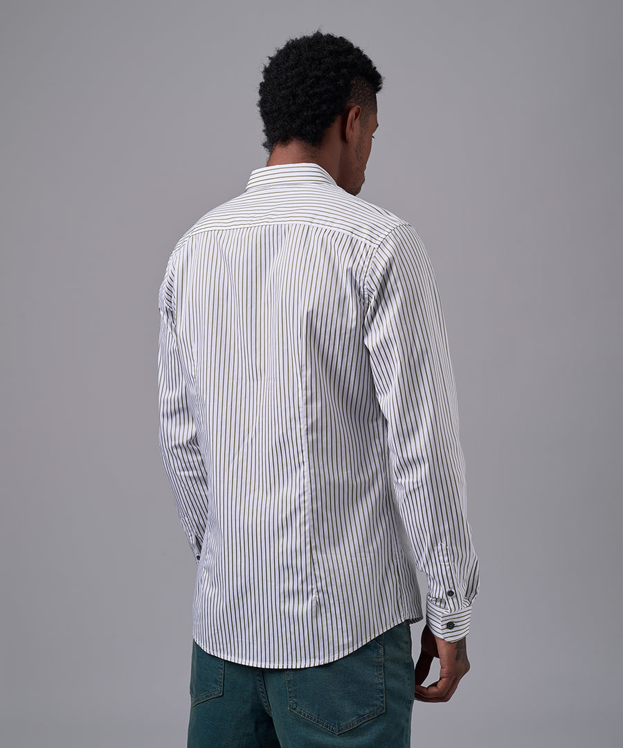 CAMISA MANGA LARGA CUELLO SPREAD SLIM FIT VERDE RAYAS OI25