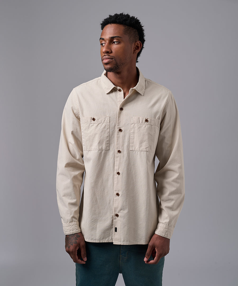 CAMISA MANGA LARGA TAFETA DOBLE BOLSILLO CLASSIC FIT HUESO OI25