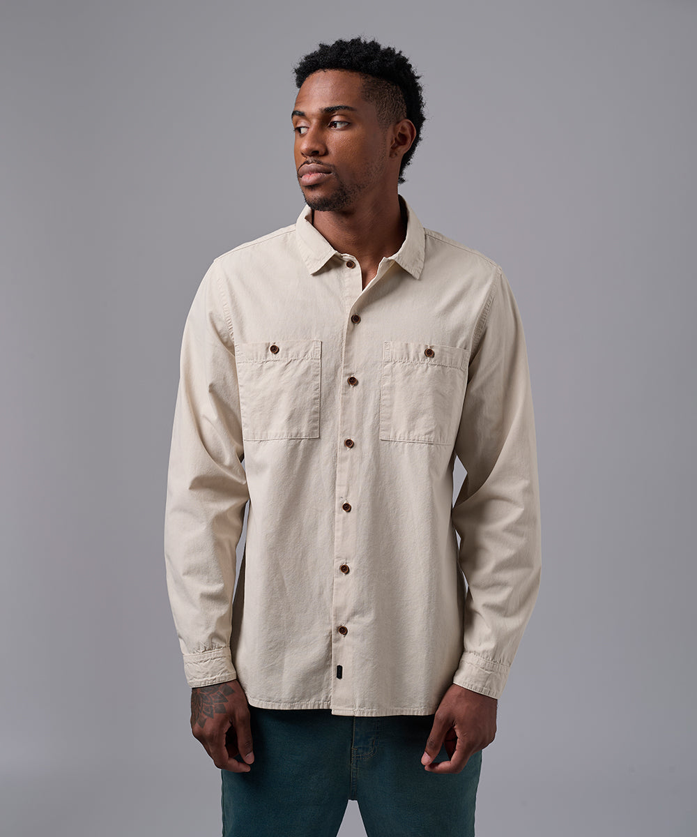 CAMISA MANGA LARGA TAFETA DOBLE BOLSILLO CLASSIC FIT HUESO OI25