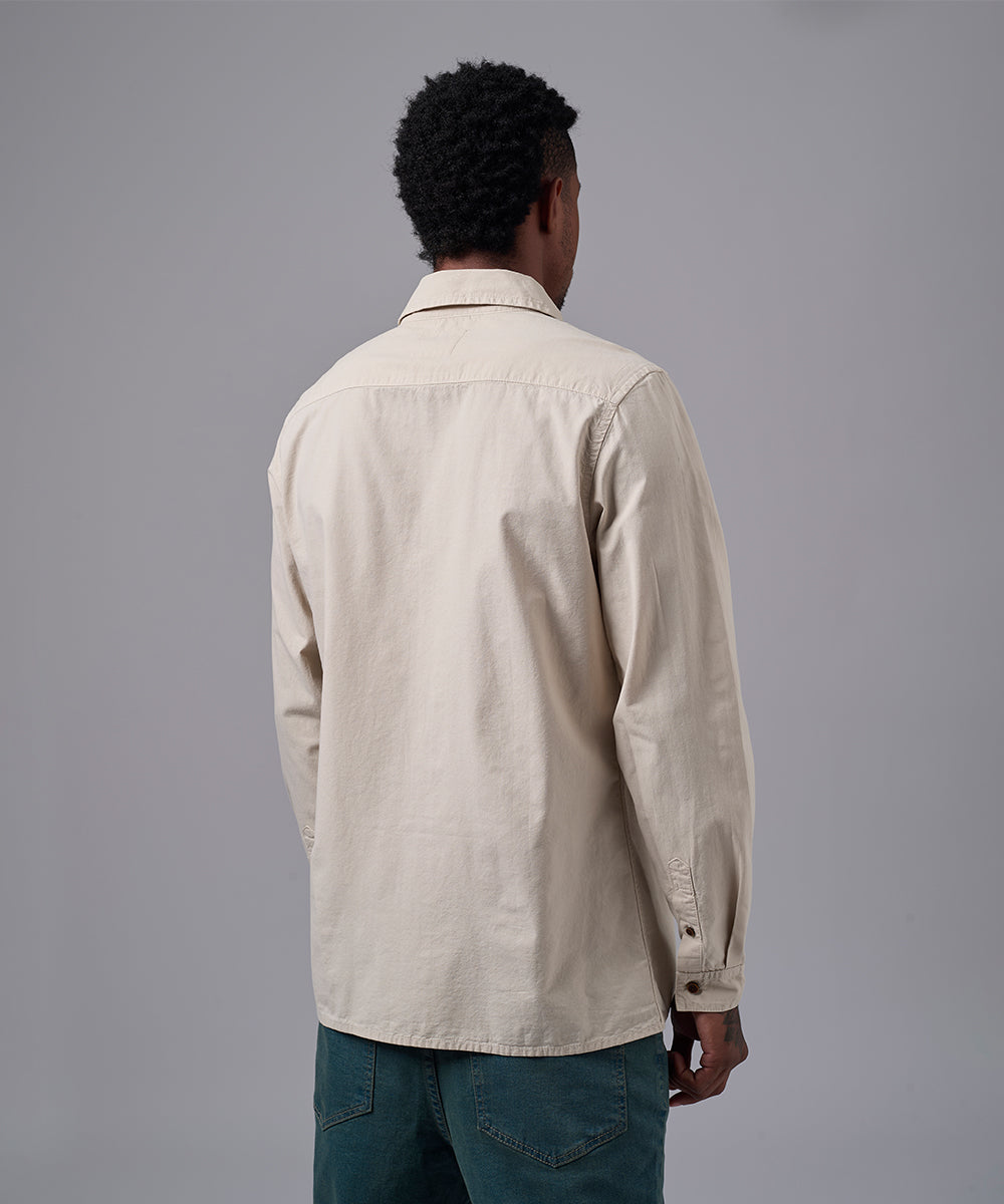 CAMISA MANGA LARGA TAFETA DOBLE BOLSILLO CLASSIC FIT HUESO OI25