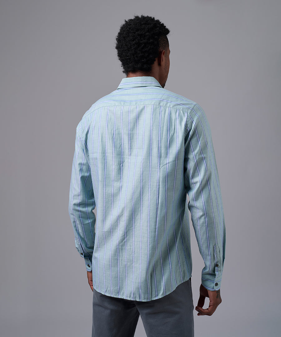 CAMISA MANGA LARGA PECHERA OJAL CLASSIC FIT VERDE RAYAS OI25