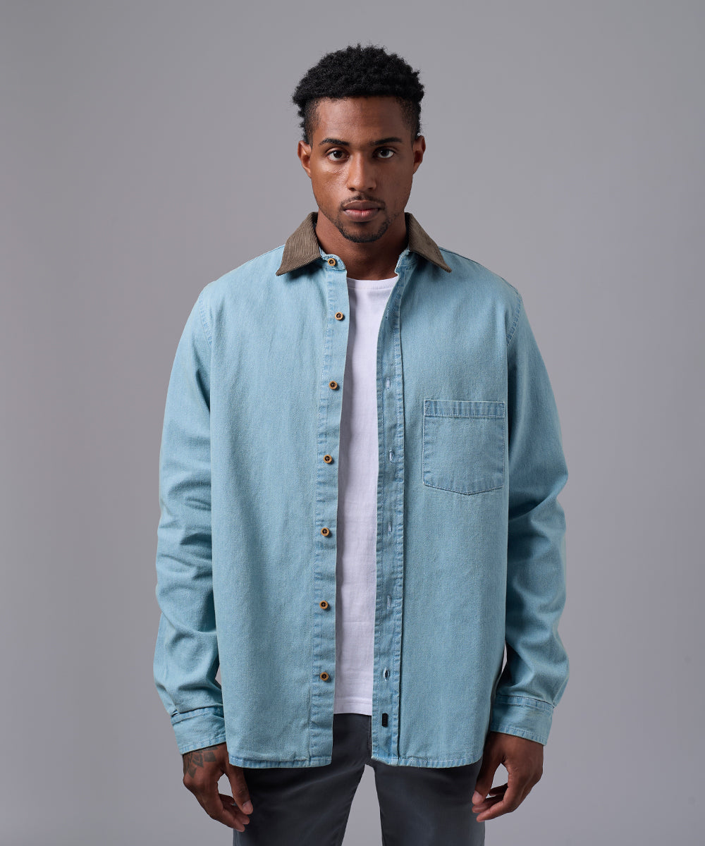 CAMISA MANGA LARGA DENIM CORDUROY SOBRECAMISA CLASSIC FIT CELESTE OI25