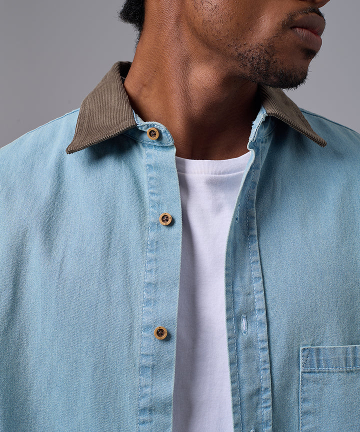 CAMISA MANGA LARGA DENIM CORDUROY SOBRECAMISA CLASSIC FIT CELESTE OI25