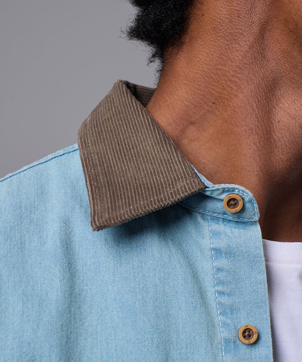 CAMISA MANGA LARGA DENIM CORDUROY SOBRECAMISA CLASSIC FIT CELESTE OI25