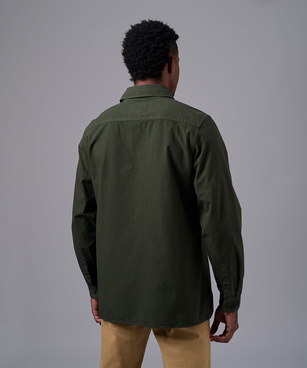 CAMISA MANGA LARGA TAFETA DOBLE BOLSILLO CLASSIC FIT VERDE OI25